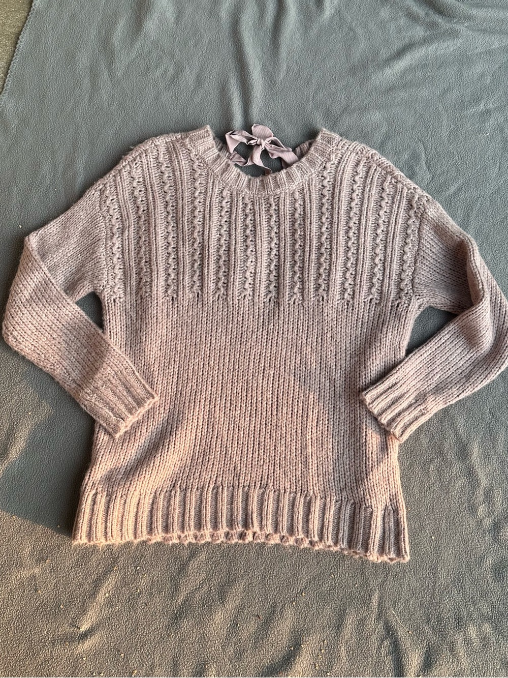 aerie Light Mauve Crewneck Cable-Detail Sweater With Key Hole Back